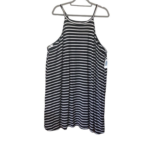 Old Navy Black & White Stripe Spaghetti Strap Halter Jersey Knit Swing D… - Picture 3 of 8